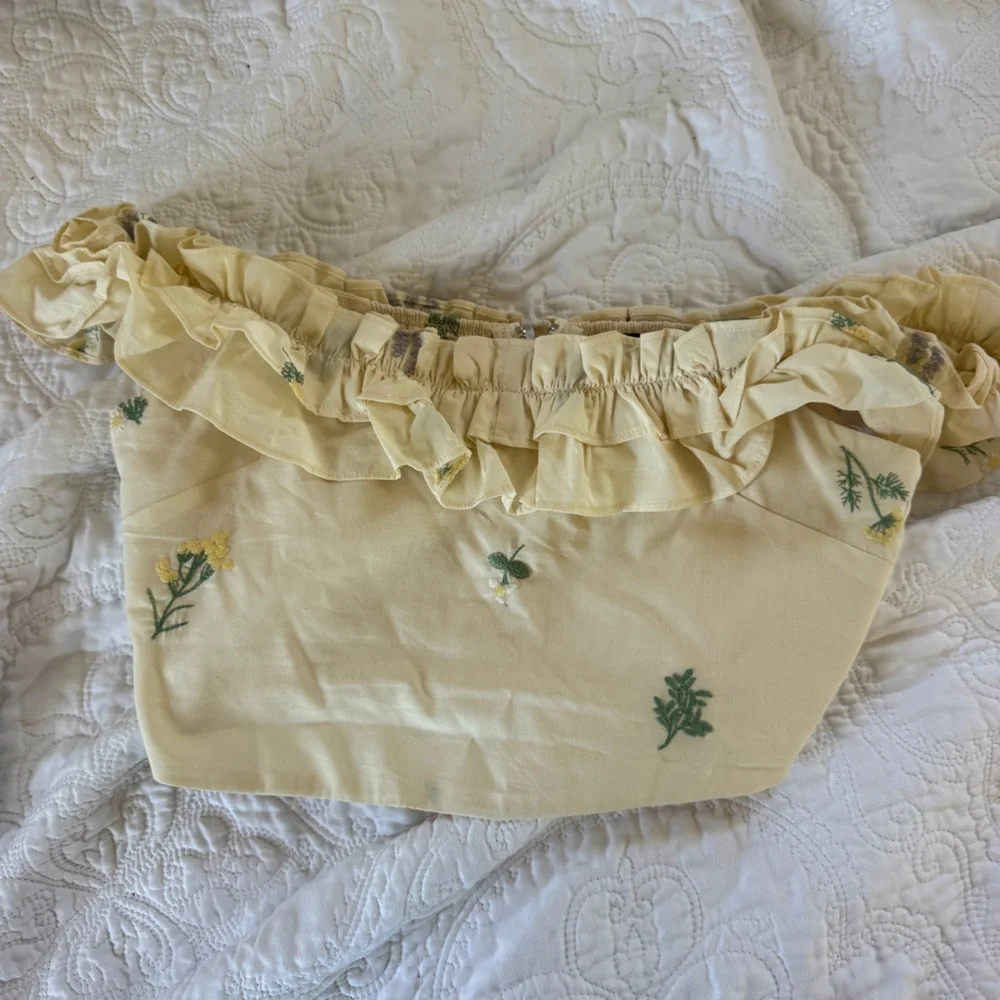 Lulus Rowena Cream Embroidered Ruffled Crop Top - Picture 3 of 6